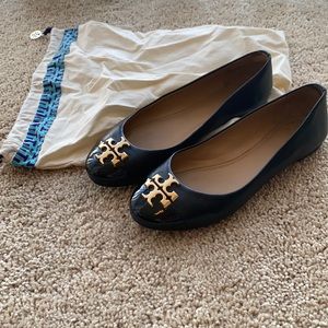 Tory Burch Everly Napa Leather Black Ballet Flats